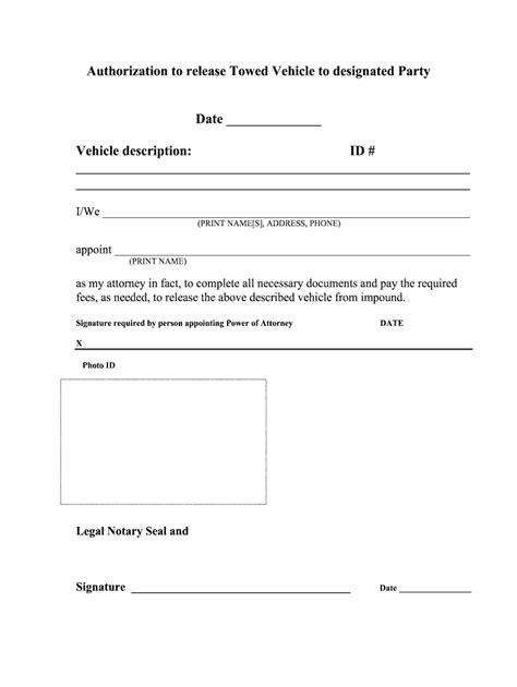 authorization release towed designated form  fill