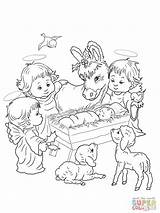 Coloring Pages Nativity Scene Angels Christmas Animals Printable Angel Precious Moments Baby Adult Animal Colouring Cute Jesus Color Para Kids sketch template