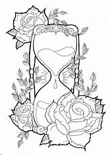 Tattoo Hourglass Broken Coloring Pages Designs Adults Hour Glass Color Template Drawing sketch template