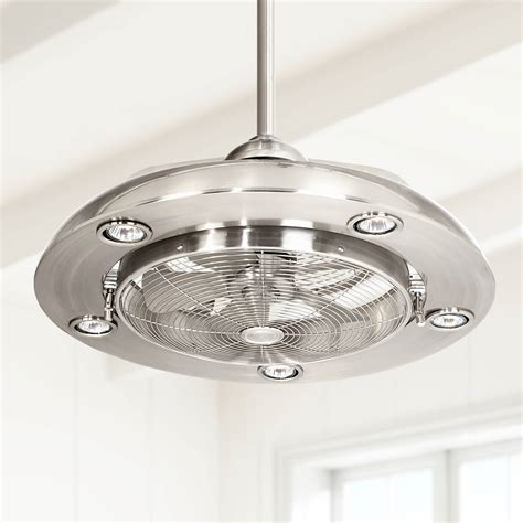 modern ceiling fan  light led remote brushed nickel living room