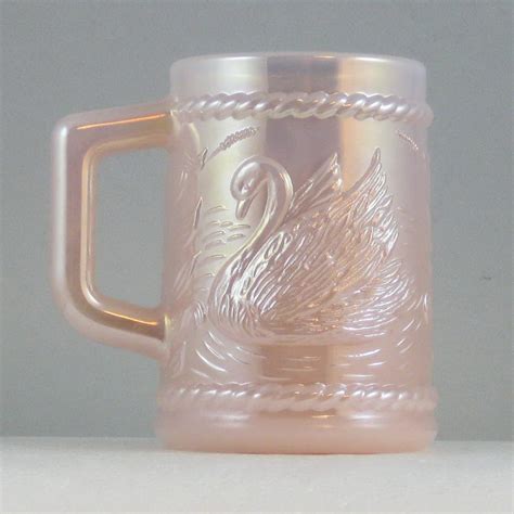 Fenton For Singleton Bailey Shell Pink Swan Carnival Glass Mug