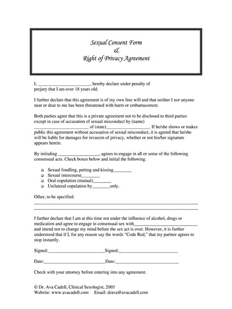Sexual Consent Form And Right Of Privacy Agreement Fill And Sign
