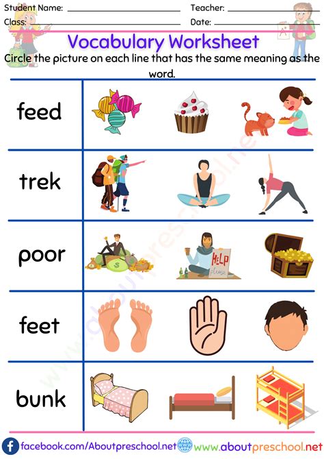 vocabulary worksheet   preschool