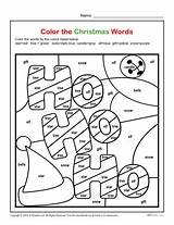 Christmas Color Words Worksheets Printable Worksheet Grade 3rd Activity Holiday Word Coloring 1st Fun Print Click Reveal Hidden Illustration sketch template