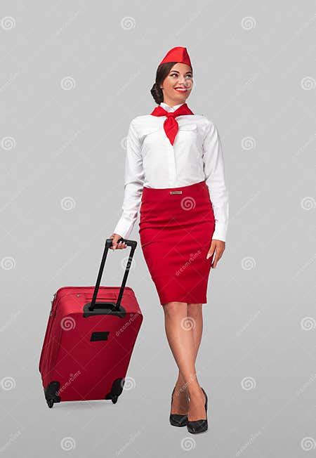 Cheerful Stewardess After Luggage Check Stock Image Image Of Suitcase