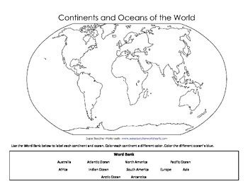 continents  oceans fill  blank map blank world map