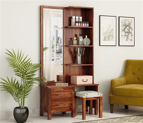 buy edrina sheesham wood dressing table  storage drawers  stool