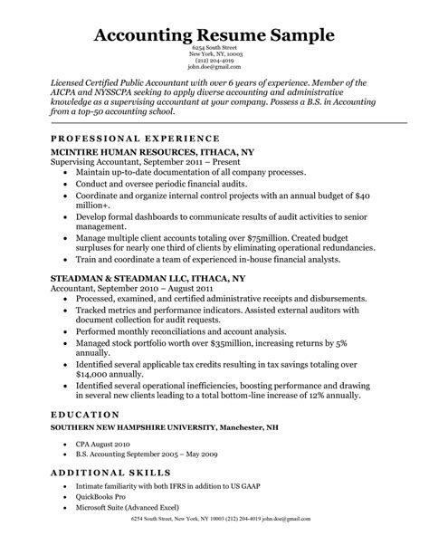 accounting cpa resume sample resume companion