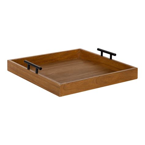 kate  laurel lipton decorative wood square tray  metal handles    natural wood