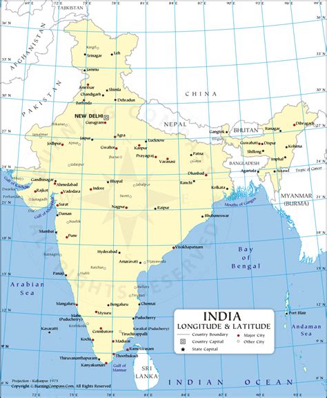 india latitude  longitude map