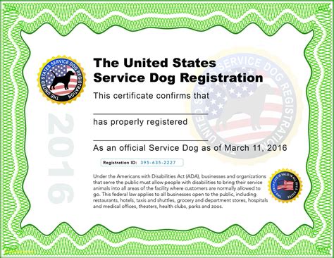 service dog printable certificate printable blank world