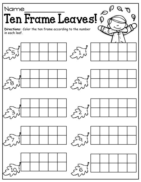 ten frames kindergarten math worksheets