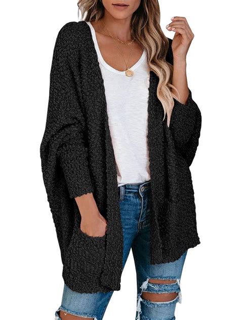 womens fuzzy chunky cardigan batwing sleeve lightweight duster sherpa slouchy open sweater coat