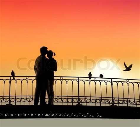 silhouette der brücke und liebespaar auf stockfoto colourbox