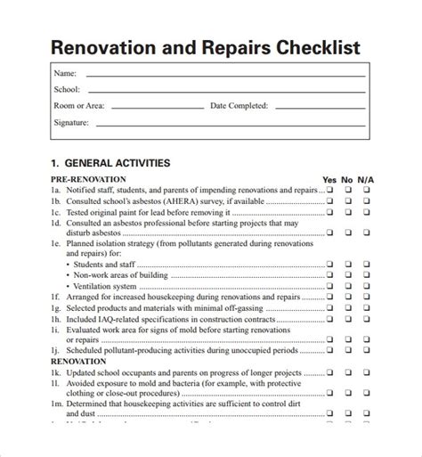 checklist template  house renovation checklist