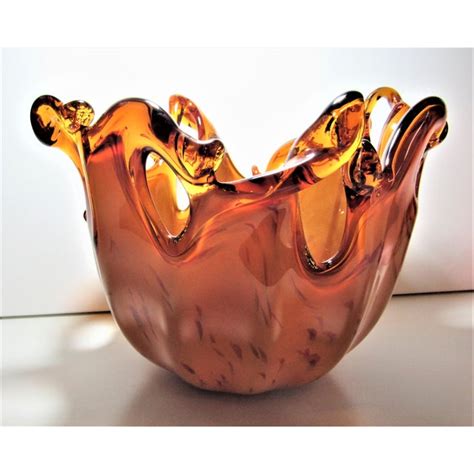 Murano Art Glass Bowl Blown White Crystal Rich Orange