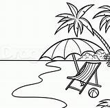 Beach Drawing Draw Drawings Umbrella Coloring Clipart Scene Cartoon Pages Kids Scenes Sketches Step Painting Easy Tropical Doodle Summer Sand sketch template