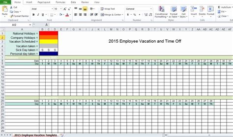 employee vacation planner template excel luxury employee vacation