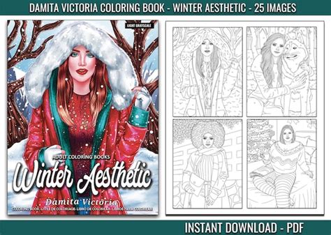 adult coloring book winter aesthetic grayscale coloring page etsy