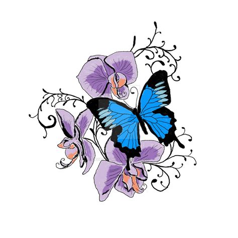 purple orchid and butterfly tattoo by enviedesigns on deviantart