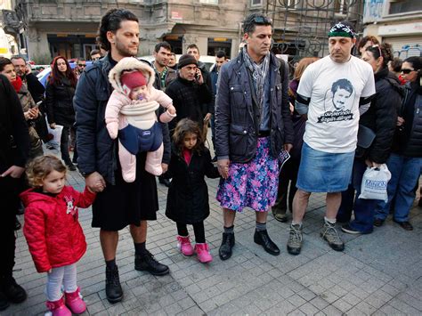 turkish men take to istanbul s streets in skirts to protest death of