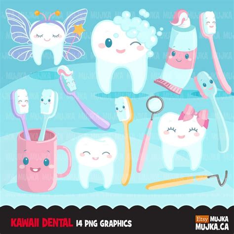 dental clipart kawaii tooth dentist tools toothbrush etsy cute