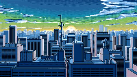 Wallpaper : pixel art, artwork, city, sunrise, skyline, cityscape