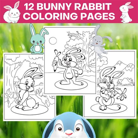 printable bunny rabbit coloring pages bundle cute bunny etsy