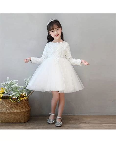 ivory lace long sleeve tulle flower girl dress tutus ballgown pageant
