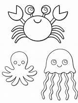 Sea Creatures Templates Coloring Pages Kids Easy Drawing Fish Crafts Ocean Animal Colouring Board Drawings Patterns Theme Mermaid Basic Choose sketch template