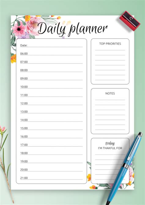 daily schedule  printable daily planner template  templates