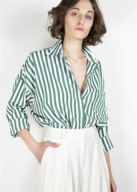 Green Wide Striped Cotton Shirt The Frankie Shop Striped Wide