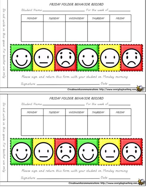 smiley face behavior charts  weekly  classroom flyer teaching