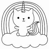 Unicorn Cat Pages Baby Coloring Cloud Color Kids sketch template