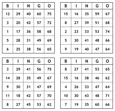 printable bingo numbers   printableecom bingo cards