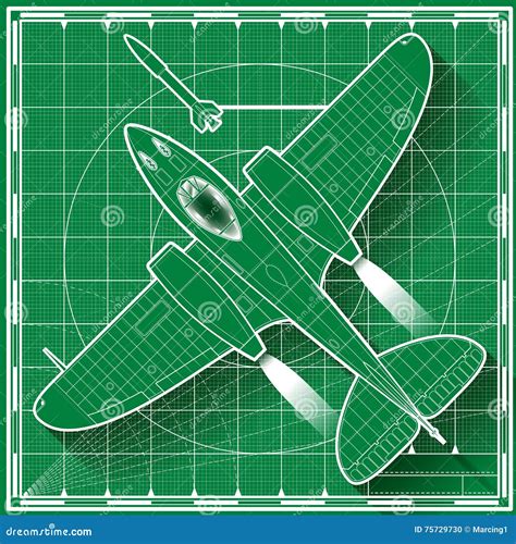 vintage jet fighter airplane blueprint stock vector illustration