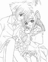 Coloring Pages Anime Cute Girl Christmas Manga Fox Boy Kissing Sheets Group Couple Wolf Colouring Print Drawings Merry Kairi Sora sketch template