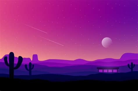 premium vector colorful purple sky  cactus  desert landscape purple sky sky art