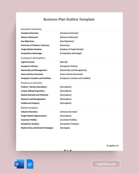 business plan outline template word google docs highfile