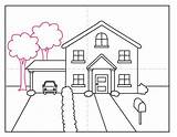 House Draw Kids Suburbs Marker Trace Color sketch template
