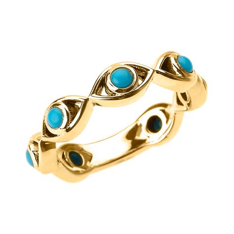 yellow gold genuine turquoise evil eye band