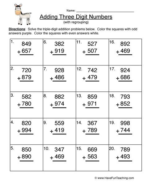 digit addition worksheets