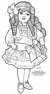Doll Coloring Bows China Frilly Porcelain Victorian Long Ruffles Dressed Pansies Curly Locks Fancy Dress Description Big sketch template