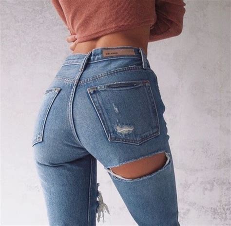 Jeans Ripped Jeans Denim High Waisted Jeans Slit Butt