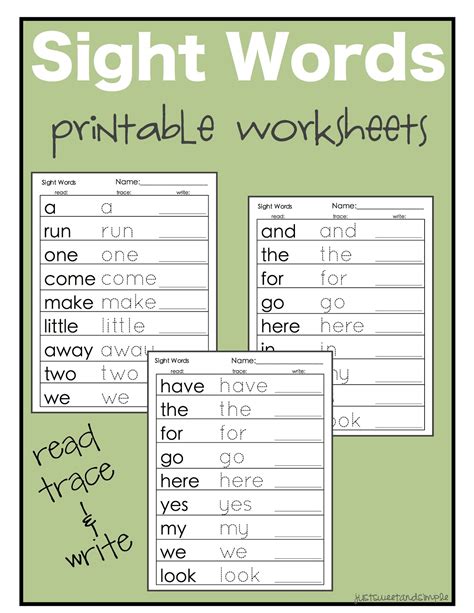 sight word worksheets  kindergarten kindergarten