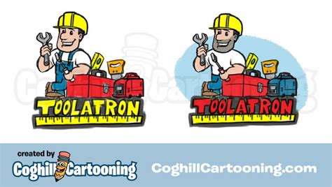 Construction Worker And Tools Cartoon Logo Toolatron