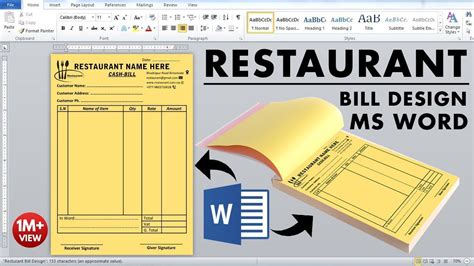 printable restaurant bill design  ms word tutorial youtube