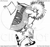 Businesswoman Carrying Stack Huge Toonaday Royalty Paperwork Outline Illustration Cartoon Rf Clip 2021 sketch template