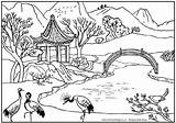Coloring Landscape Pages Spring Chinese Popular sketch template