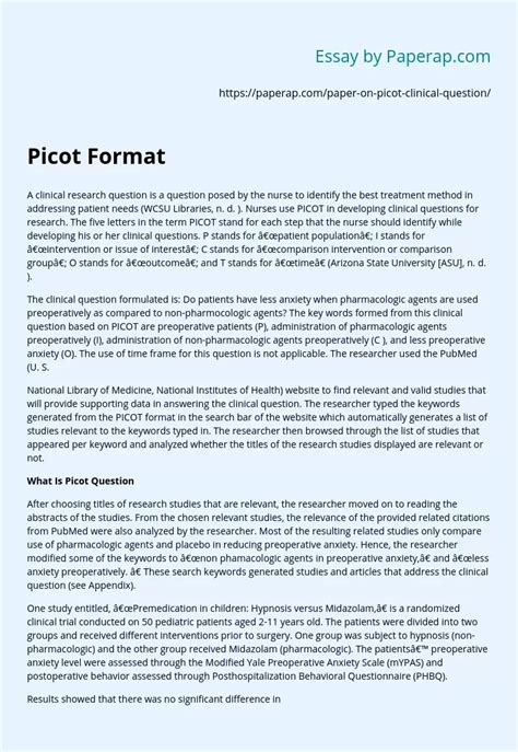 picot clinical format  nursing essay